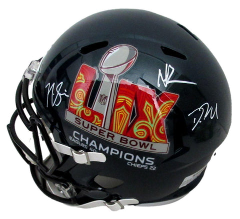 Siriani/Big Dom/Roseman Signed Full Size Replica SB LIX Champs Helmet Eagles BAS