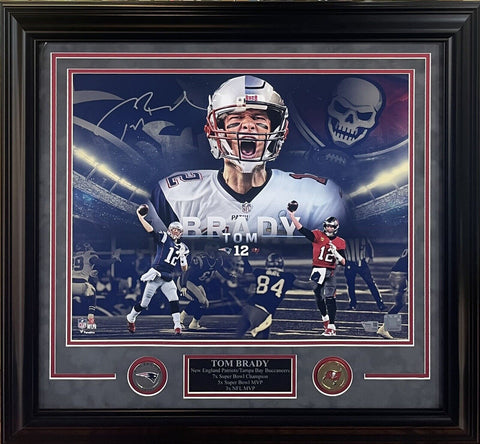 Tom Brady Signed 16x20 Framed Photo Patriots Buccaneers SB MVP Auto Fanatics COA
