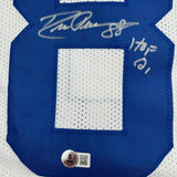 Autographed/Signed Drew Pearson HOF 21 Dallas White Football Jersey Beckett BAS