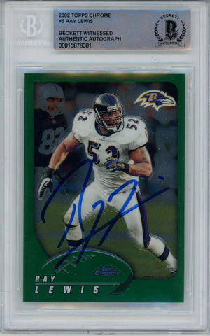 Ray Lewis Autographed 2002 Topps Chrome #5 Trading Card Beckett Slab 43382