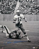 Roger Staubach Signed Cowboys 16x20 FP B&W Scrambling Photo-Beckett W Auth *Blue