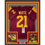 Framed Autographed/Signed LenDale White 35x39 USC Maroon Jersey JSA COA
