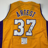 Autographed/Signed Ron Artest Los Angeles Yellow Basketball Jersey PSA/DNA COA