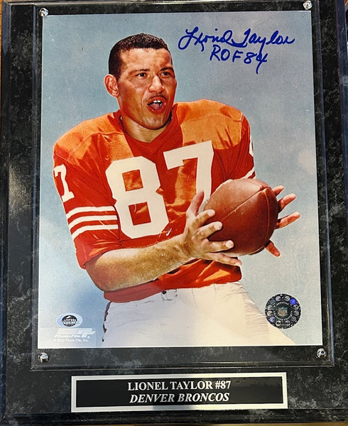 Lionel Taylor Autographed & Inscribed "ROF 84" 8x10 Photo with Plaque/Nameplate