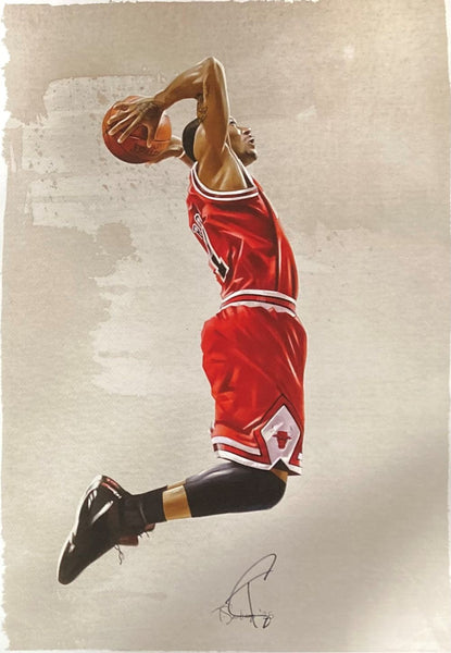 Derrick Rose 13x19 Chicago Bulls Lithograph Signed by Tony Santiago