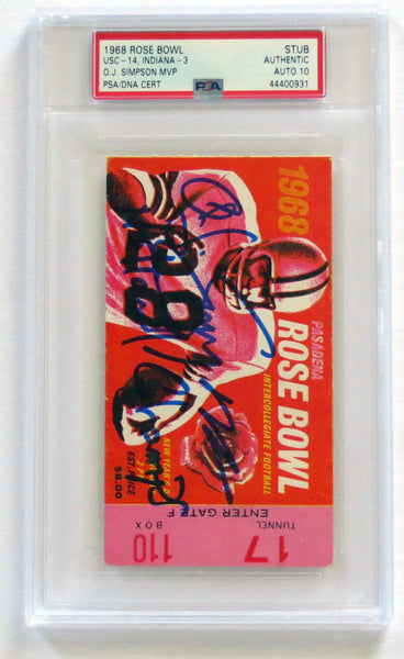 O.J. Simpson Signed USC 1968 Rose Bowl Encapsulated Ticket Stub Natl Champs PSA