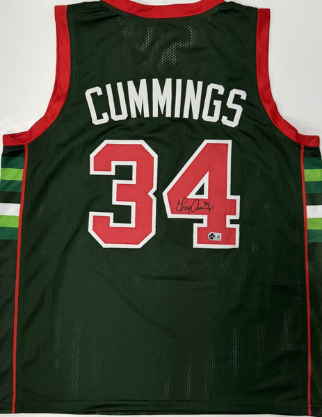 TERRY CUMMINGS Signed Custom Replica Green / Red Bucks Jersey AUTO - BAS