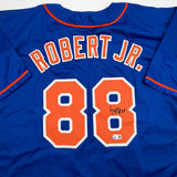 Autographed/Signed Luis Robert Jr. New York Blue Jersey Beckett BAS COA