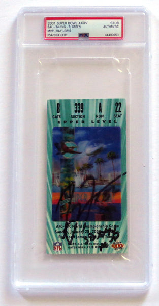 Ray Lewis Signed Ravens Super Bowl XXXV Encapsulated Ticket Stub SB XXXV MVP PSA