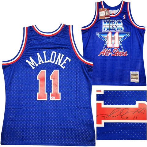 JAZZ KARL MALONE AUTOGRAPHED BLUE M&N 1992 ALL STAR JERSEY XL BECKETT 211879