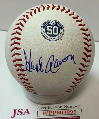 Brewers HENRY "HANK" AARON Signed 50th Anniversary Baseball #2 AUTO Braves JSA