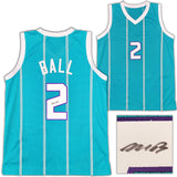 CHARLOTTE HORNETS LAMELO BALL AUTOGRAPHED SIGNED TEAL JERSEY JSA STOCK #207820