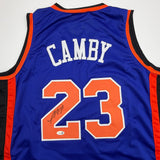 Autographed/Signed Marcus Camby New York Blue Basketball Jersey JSA COA