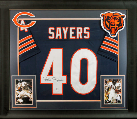 Gale Sayers Authentic Signed Navy Blue Pro Style Framed Jersey Autographed BAS