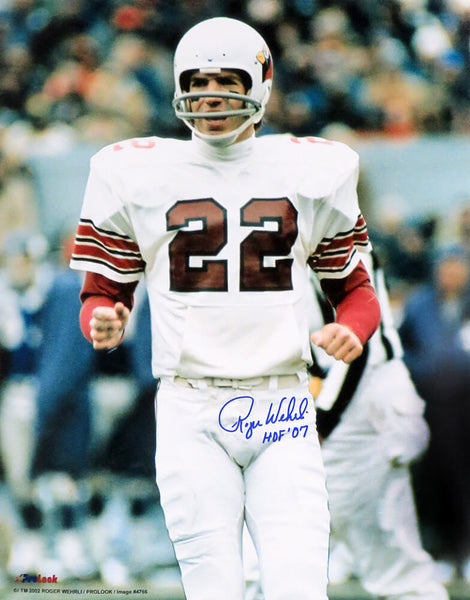 Roger Wehrli Signed Arizona Cardinals Action 16x20 Photo w/HOF'07 (SCHWARTZ COA)