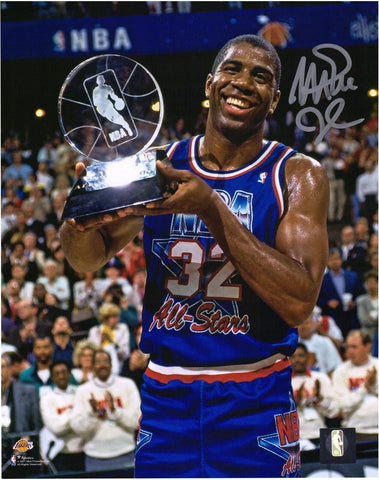 Magic Johnson Lakers Signed 8x10 1992 All-Star Game Trophy Photograph