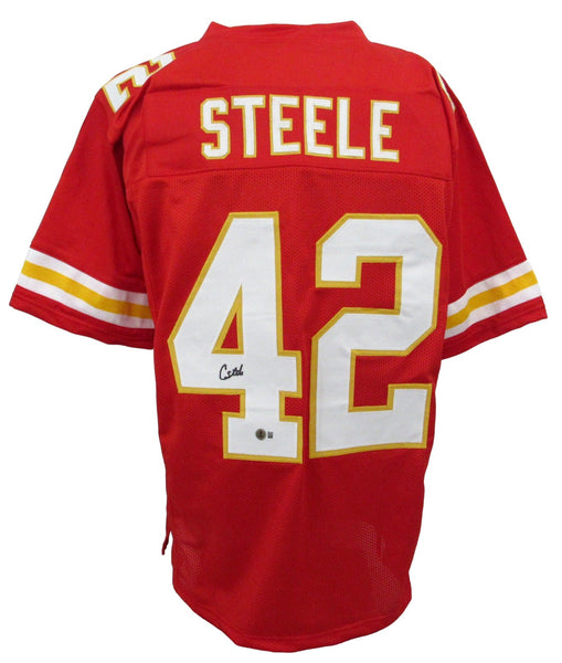 Carson Steele Signed/Auto Red Kansas City Chiefs Football Jersey Beckett 208130