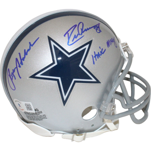 Roger Staubach Drew Pearson Signed Dallas Cowboys Mini Helmet Beckett 43049