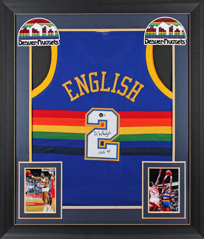 Alex English "HOF 97" Signed Blue TB Pro Style Framed Jersey BAS Witnessed