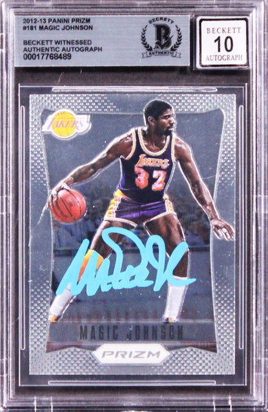Lakers Magic Johnson Signed 2012 Panini Prizm #181 Card Auto 10! BAS Slabbed 2