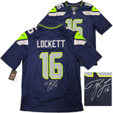 SEAHAWKS TYLER LOCKETT AUTOGRAPHED BLUE NIKE ON FIELD JERSEY L LARGE MCS 222045