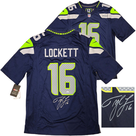 SEAHAWKS TYLER LOCKETT AUTOGRAPHED BLUE NIKE ON FIELD JERSEY L LARGE MCS 222045