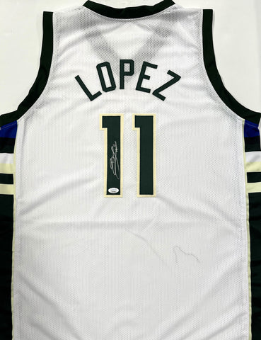 Bucks NBA Champ BROOK LOPEZ Signed Milw Custom Replica White Jersey AUTO - JSA