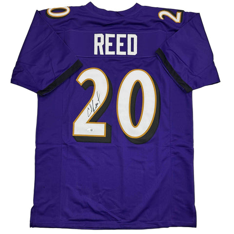 Autographed/Signed Ed Reed Baltimore Purple Football Jersey Beckett BAS COA