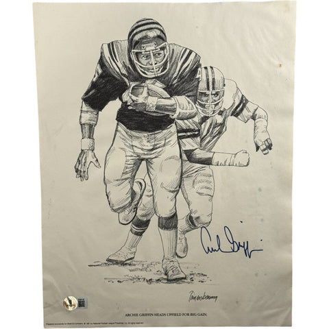 Archie Griffin Autographed Cincinnati Bengals Art Drawing AS IS Beckett 55009