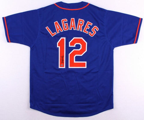 Juan Lagares Signed New York Mets Blue Home Jersey (Leaf COA) Outfiekd 2013-2019