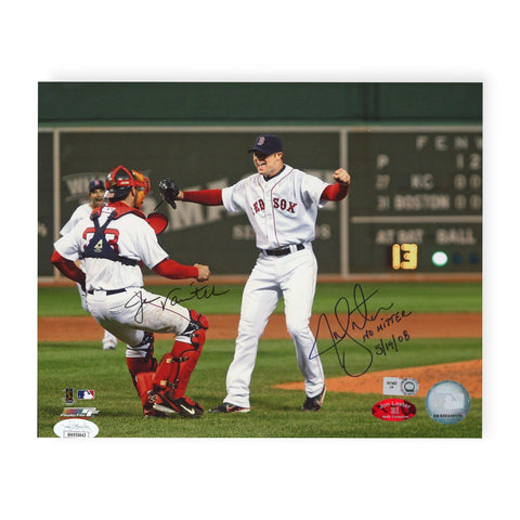 Jason Varitek & Jon Lester Signed Autographed 8x10 Photo No Hitter Inscription