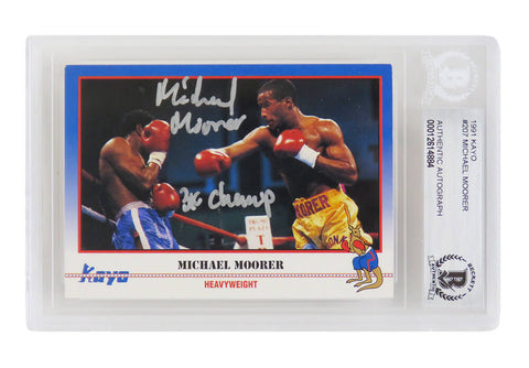 Michael Moorer Autographed 1991 Kayo Boxing Card #207 w/3x Champ - Beckett