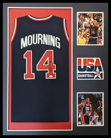FRAMED ALONZO MOURNING AUTOGRAPHED SIGNED USA DREAM TEAM JERSEY JSA COA