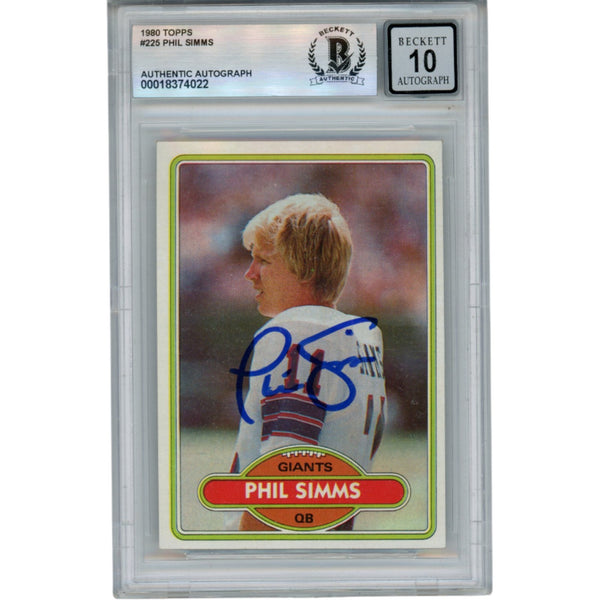 Phil Simms Autographed/Signed 1980 Topps #225 Slab Trading Card Beckett 53192