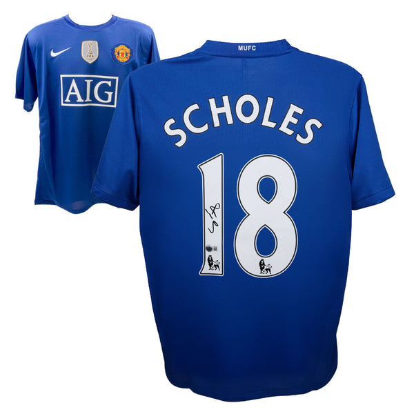 Paul Scholes Signed Manchester Utd Soccer Jersey #18 with Beckett Witness