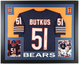 Dick Butkus Signed Chicago Bears 35x43 Framed Jersey (Beckett) 8xPro Bowl L.B.