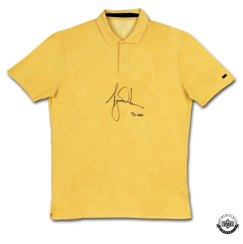 Nike Golf Tiger Woods Autographed 2020 TW Dri-Fit Gold Camo Polo Shirt UDA LE 50