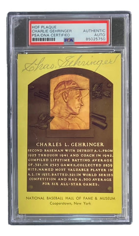 Charlie Gehringer Signed 4x6 Detroit Tigers HOF Plaque Card PSA 85025750