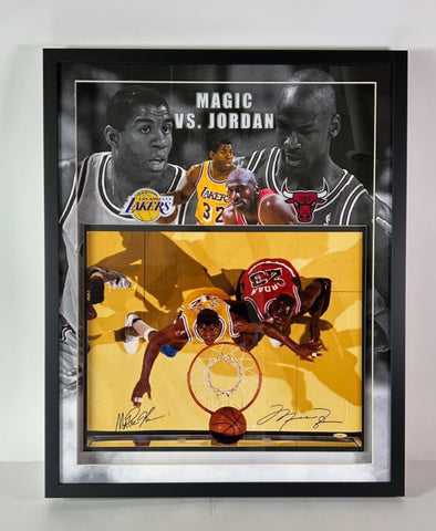 Michael Jordan & Magic Johnson Duel Autographed 16x20 Photo LED Framed UDA COA