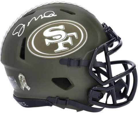 JOE MONTANA Autographed 49ers Salute To Service Mini Speed Helmet FANATICS