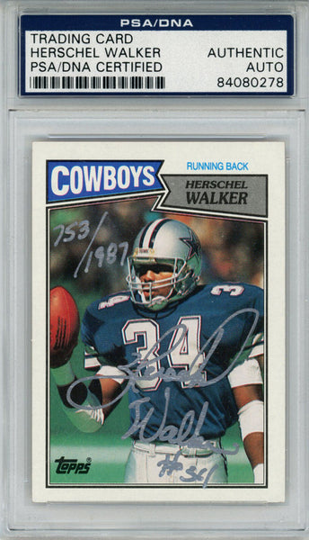 Herschel Walker Signed 1987 Topps #264 Trading Card 753/1987 LE PSA Slab 43730