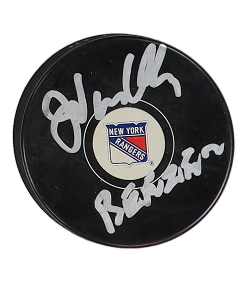John Vanbiesbrouck Signed New York Rangers Logo Hockey Puck (JSA COA) 3xAll Star