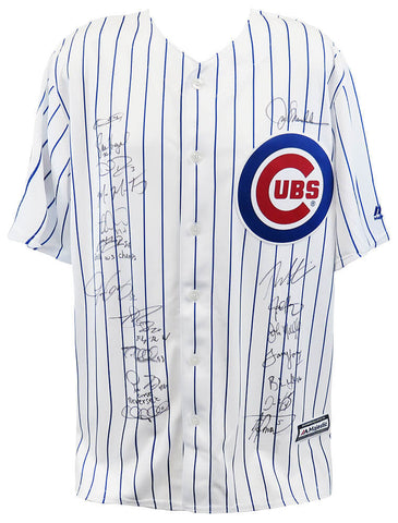 2016 Cubs Team Signed Cubs 2016 White Pinstripe Majestic Jersey (19 Sigs/SS COA)