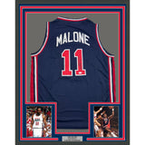 Framed Autographed/Signed Karl Malone 35x39 USA Blue Dream Team Jersey JSA COA