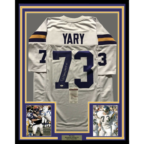 FRAMED Autographed/Signed RON YARY HOF 01 33x42 Minnesota White Jersey JSA COA