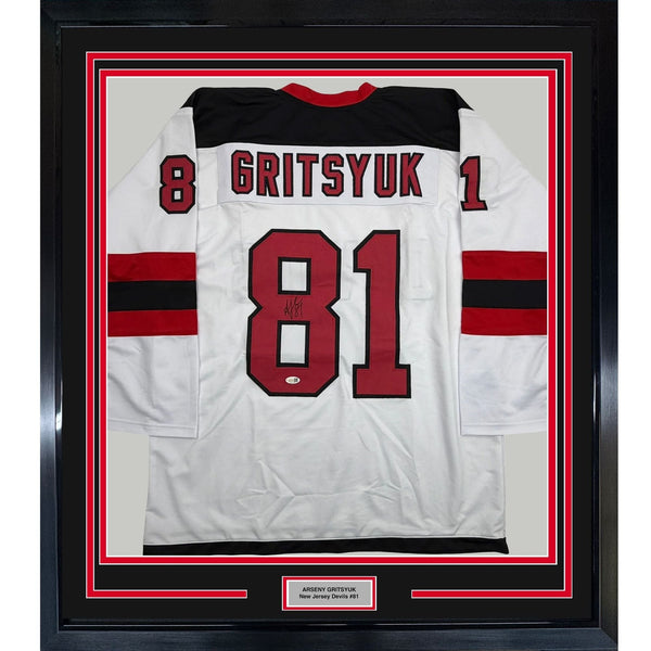 Framed Autographed/Signed Arseni Gritsyuk 35x39 NJ White Jersey JSA COA