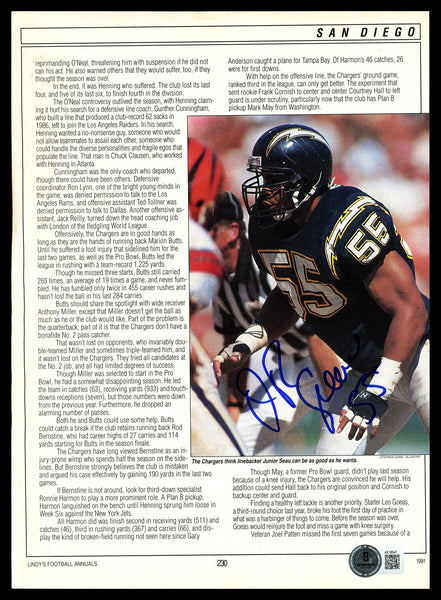 Junior Seau Autographed Magazine Page San Diego Chargers Beckett BAS #AE16547