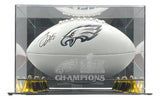 Jalen Hurts Signed Eagles Logo Football Fanatics w/ Super Bowl 59 Case