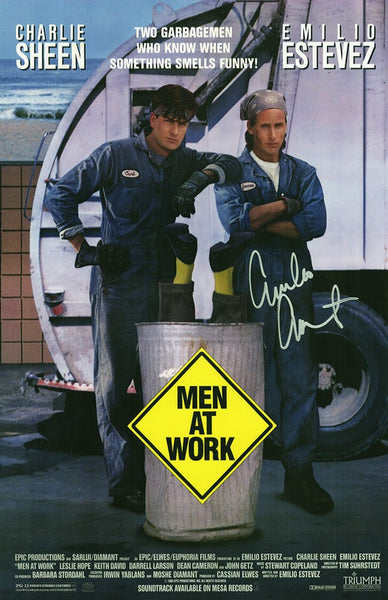 Emilio Estevez Signed Men At Work 11x17 Movie Poster - (SCHWARTZ COA)