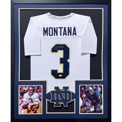 Joe Montana Autographed Signed Framed White Notre Dame BN Jersey JSA